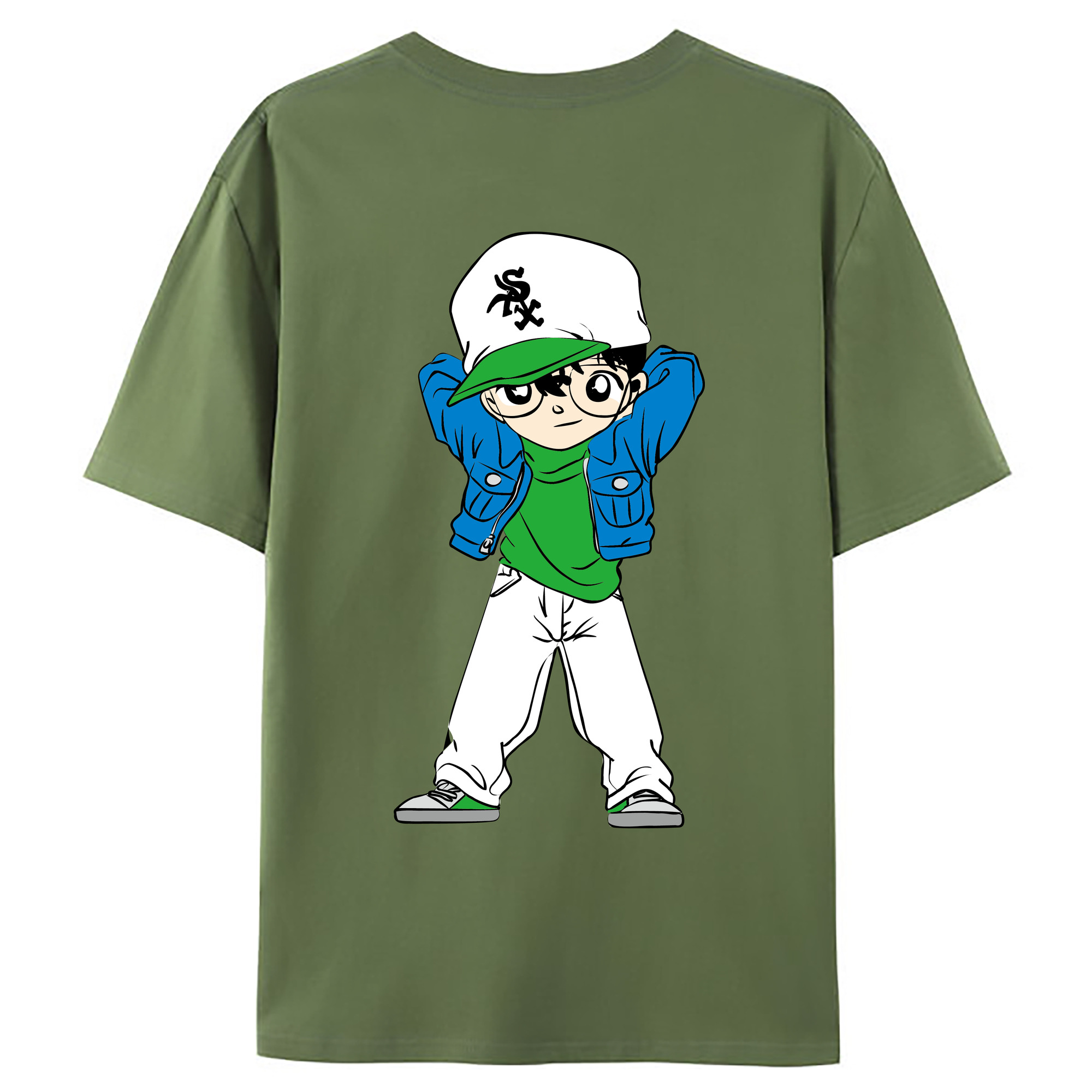 （画像用） 名探偵コナン 江戸川 コナン Detective Conan Conan Edogawa 綿100％ メンズ半袖Tシャツ（バックプリント） 通気性